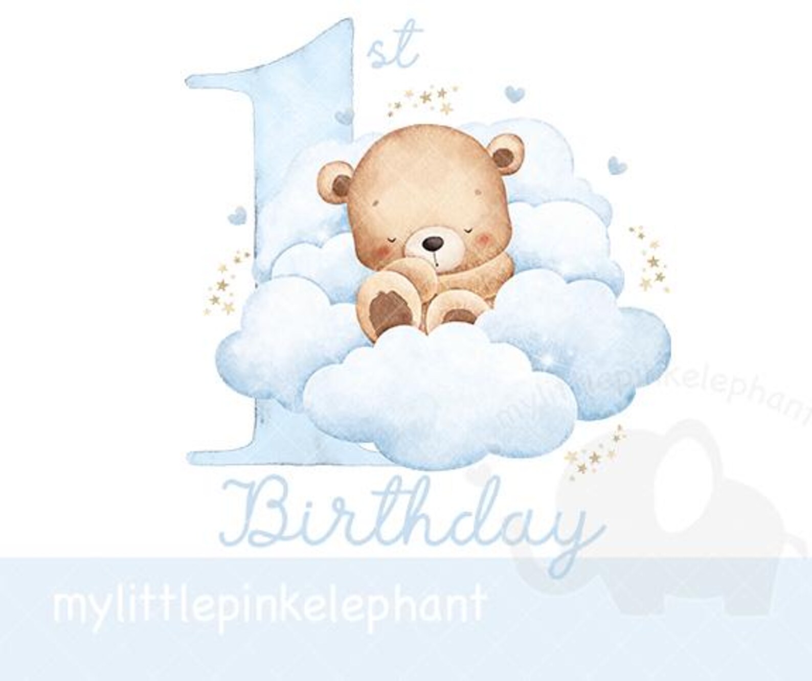 Teddy Bear Blue Balloon 1st Birthday PNG, Beary 1st Birthday ...