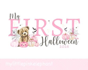PNG rosa "Meu Primeiro Halloween", Clipart de Halloween para Sublimação, Camiseta Infantil para o Primeiro Halloween, Sacola de Doces de Halloween, Download Instantâneo