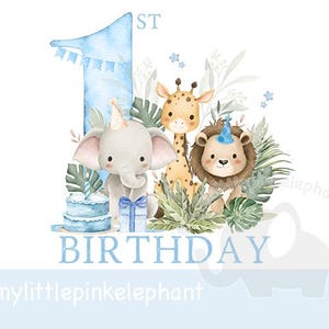 Animales de safari para bebés salvajes para niños PNG, diseño de sublimación para el primer cumpleaños, fiesta del primer cumpleaños, descarga digital instantánea
