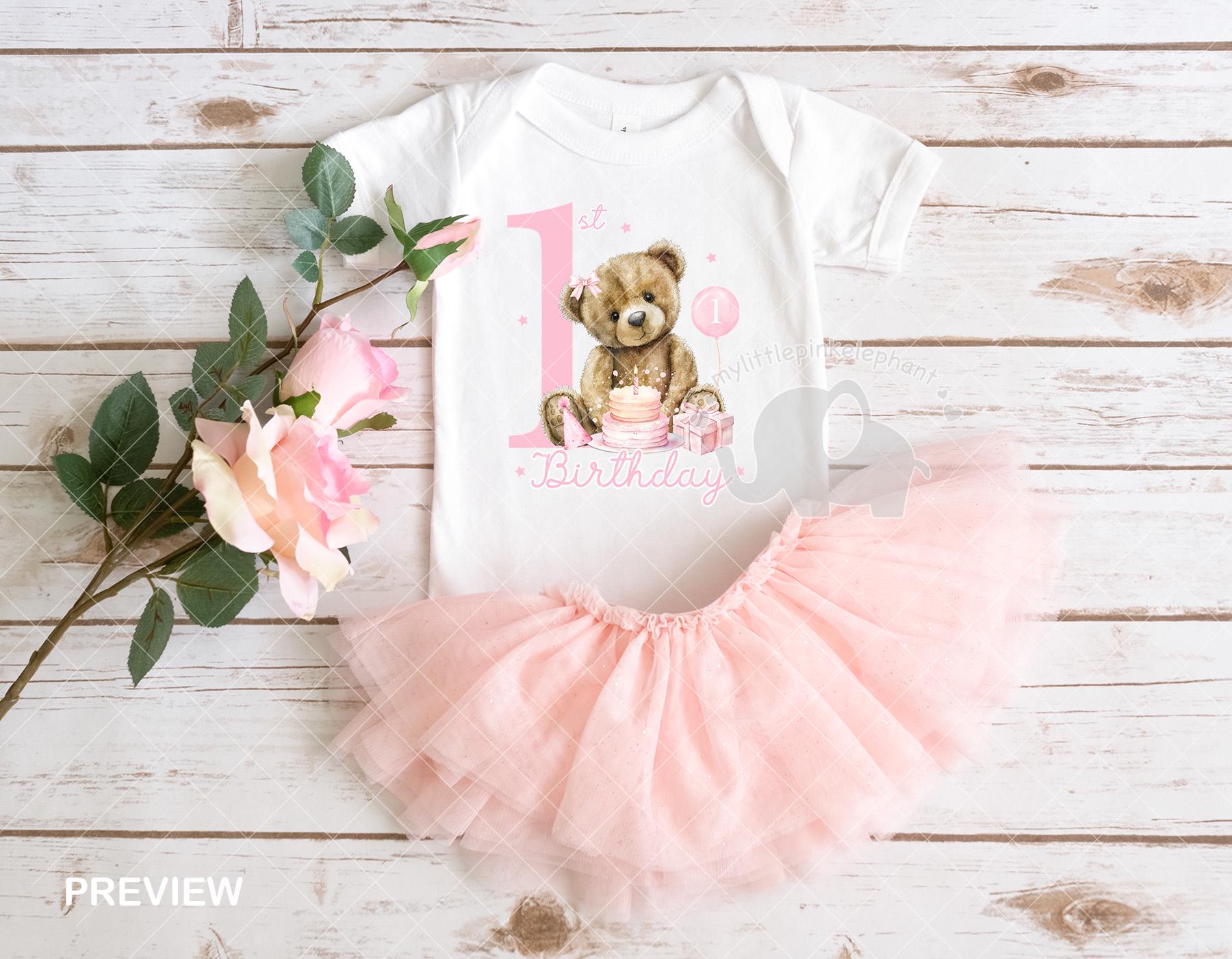 Teddy Bear Girl Pink Balloon 1st Birthday PNG, Bear 1st Birthday ...