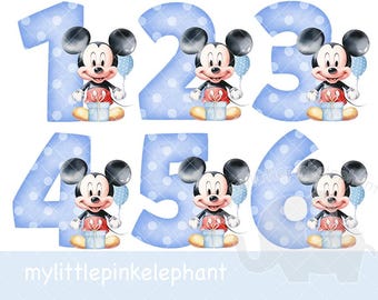 Classic Mickey Mouse numbers 1-9 Birthday PNG, Baby's birthday T shirt Sublimation, Mickey birthday, birthday cake, Instant Digital, UV/DTF