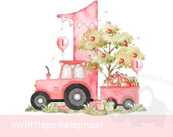 First Tractor Birthday png, red Tractor boy birthday, 1st birthday, tractor baby birthday, Farm birthday, tractor digital download