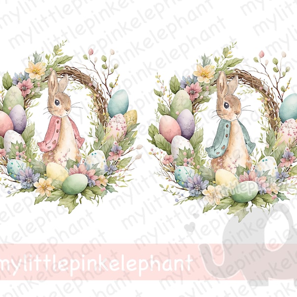Set of 2, Easter Wreath Design, Flopsy PNG File, Sublimation, UV/DTF, Digital Download, Instant download