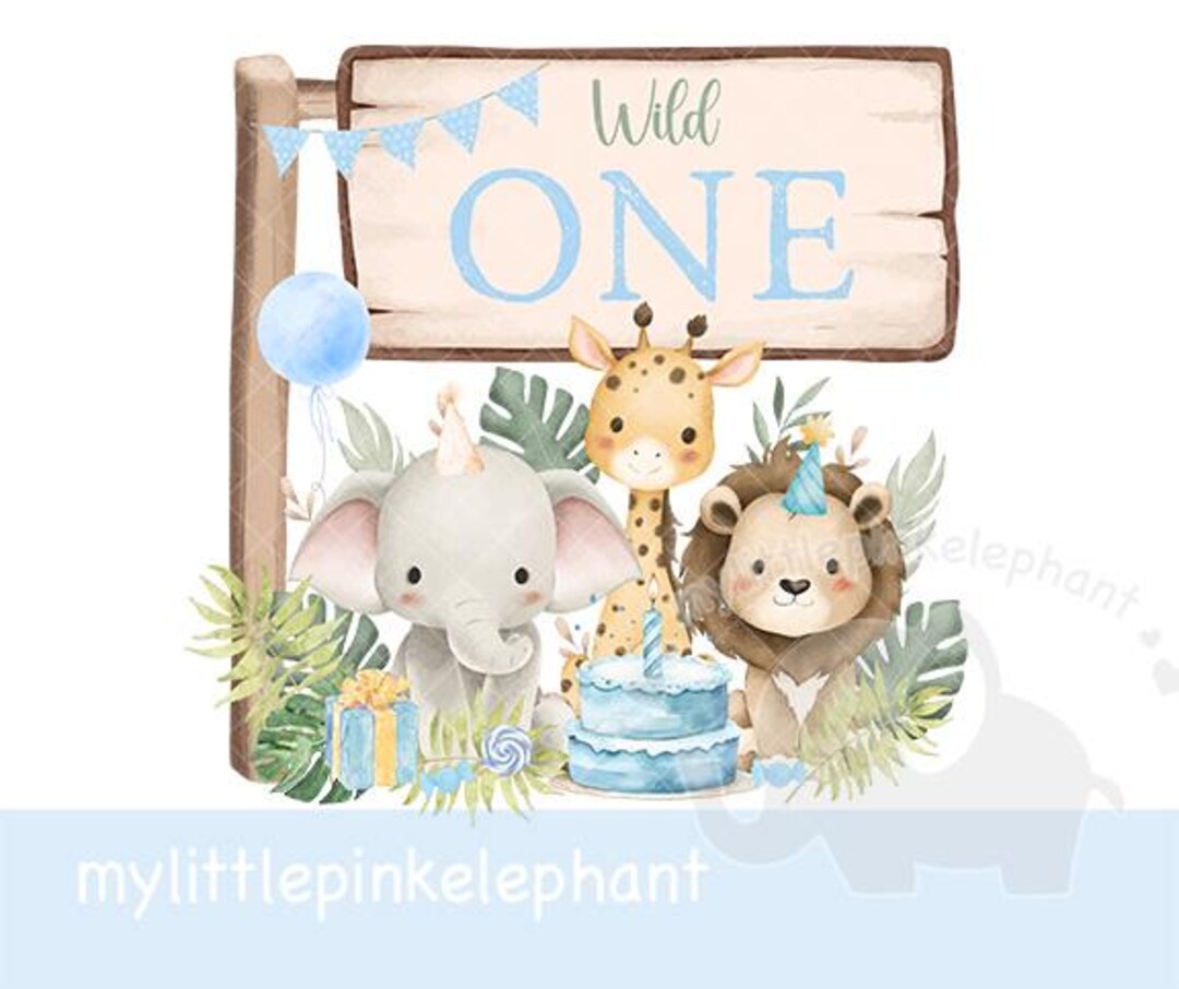 Boys Wild One Baby Safari Animals PNG, First Birthday Sublimation ...
