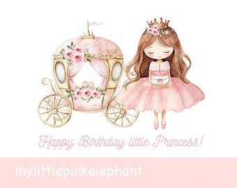 Pink Princess 1st Birthday PNG, First Birthday Sublimation Design, Girl's 1st Birthday, Princess Carriage Birthday, Instant Digital Download
