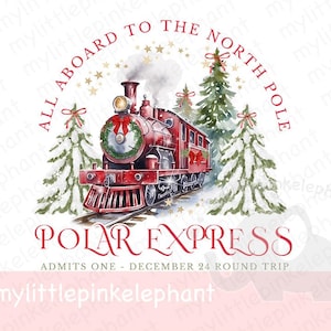 Clipart de Polar Express Red, tren navideño tradicional, campana Believe, diseño de camiseta PNG, boleto, diseño de tarjeta, imagen de sublimación