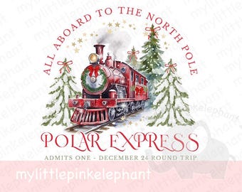 Polar Express Red Clipart, Traditional Christmas Train, Believe Bell, T-shirt Design PNG, ticket, card design, Sublimation image