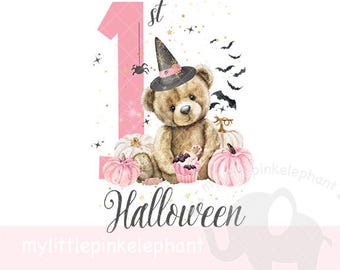 Meu Primeiro Halloween Rosa PNG, Design de Clipart de Halloween para Sublimação, Camiseta de Bebê do Primeiro Halloween, Sacola de Guloseimas de Halloween, Download Instantâneo