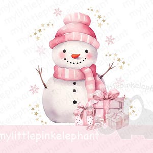Aquarela Rosa Boneco de Neve PNG, Boneco de Neve Bonito, Design de Sublimação de Natal Rosa, Caneca de Natal, Design de Saco de Papai Noel, Download Digital Instantâneo
