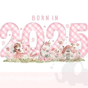 Fée née en 2025 png, clipart fée 1er anniversaire fille, numéro un, numérique, png transparent, t-shirt sublimation, décoration de fête aquarelle