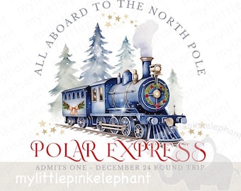 Polar Express-clipart, traditionele kersttrein, Believe Bell, Santa Rudolph, T-shirtontwerp, png, ticket, kaartontwerp, sublimatieafbeelding