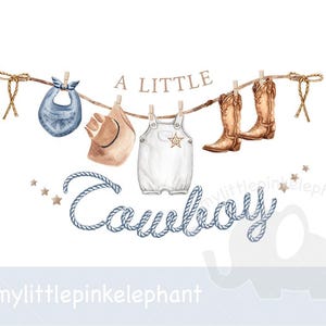Liten cowboy PNG, baby rodeo, blå cowboystövlar och hatt för pojke, PNG, sublimeringsdesign för 1-årsdag, cowboy, direktnedladdning bild 2