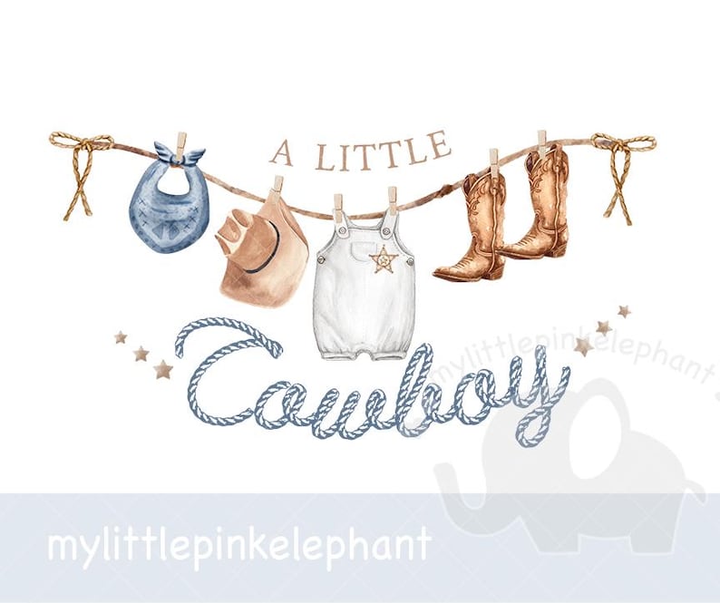 Liten cowboy PNG, baby rodeo, blå cowboystövlar och hatt för pojke, PNG, sublimeringsdesign för 1-årsdag, cowboy, direktnedladdning bild 2