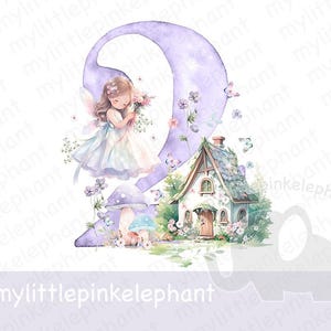 Clipart fée fille 2e anniversaire, violet numéro deux, téléchargement numérique, png transparent, conception de t-shirt par sublimation, décoration de fête aquarelle