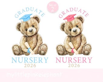 Diseño de sublimación de osito de peluche para graduados de guardería 2026, PNG, tarjeta de osito de graduación, clase de guardería de 25, preescolar, descarga digital instantánea