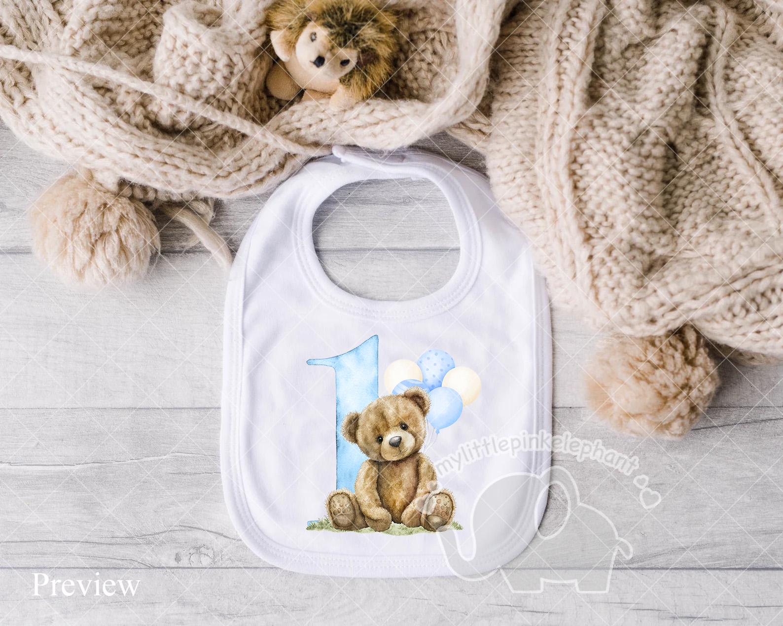 Teddy Bear Blue Balloons 1st Birthday PNG, First Birthday Sublimation ...