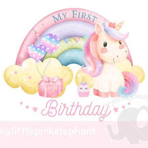 1st birthday Unicorn clipart, number balloon image, png instant download for sublimation crafting, card making, cake topper, party