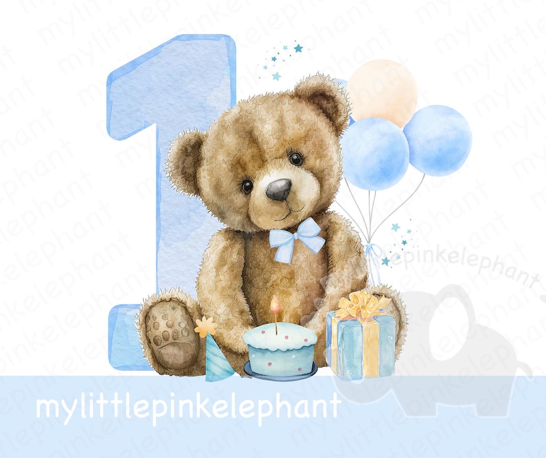 Teddy Bear Blue Balloons 1st Birthday PNG, First Birthday Sublimation ...