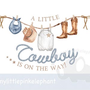 Liten cowboy PNG, baby rodeo, blå cowboystövlar och hatt för pojke, PNG, sublimeringsdesign för 1-årsdag, cowboy, direktnedladdning bild 1