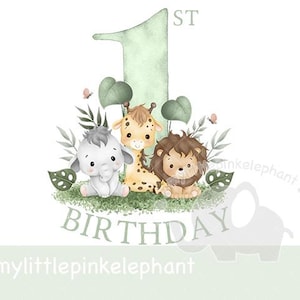 Baby Safari Tiere Kinder PNG, Aquarell Babytiere, Salbei Grün Wild One PNG, Geburtstagskarte Bild, sofortiger digitaler Download, T-Shirt