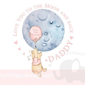 Te amo hasta la luna, Winnie the Pooh, Día del Padre, PNG, Clipart de astronauta, Diseño de tarjeta del Día del Padre, Papá, Papi, Descarga instantánea
