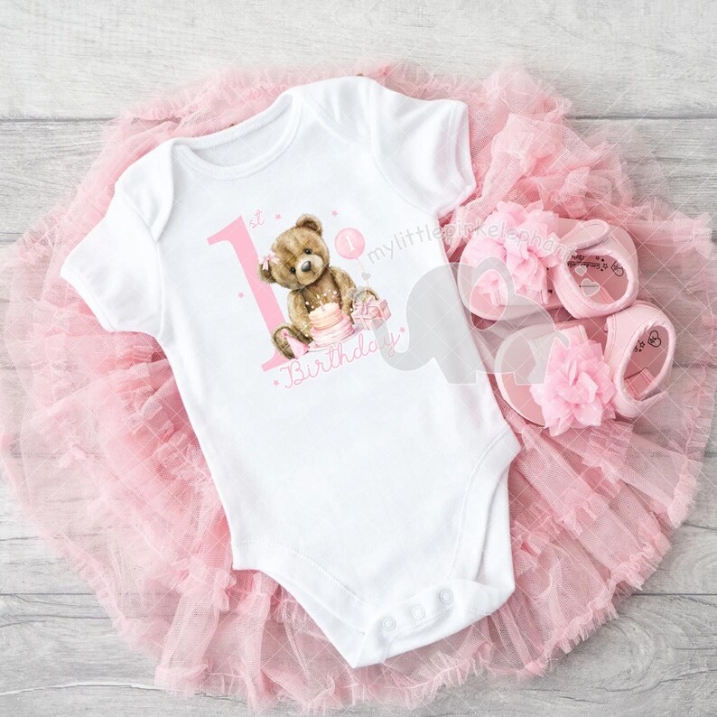 Teddy Bear Girl Pink Balloon 1st Birthday PNG, Bear 1st Birthday ...