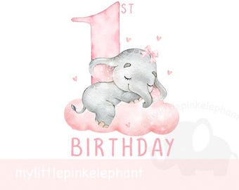 女の子の誕生日のお祝いにピンクの象の誕生日の女の子のPNG画像、象の赤ちゃんの動物の昇華デザイン、女の子の誕生日Tシャツ、すぐにダウンロードできます