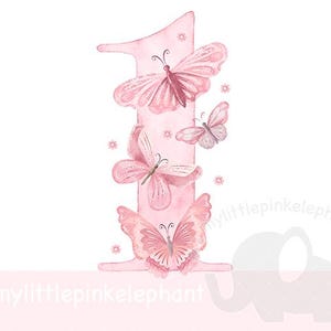 Watercolor Pink Butterfly Number 1 PNG, One Butterfly Sublimation Design, Butterfly Birthday Party Decor, Butterfly Party, Instant Download
