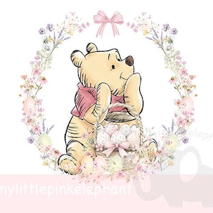 Winnie the Pooh Pascua y flores silvestres Pascua, jardín de primavera, Pascua PNG, acuarela PNG, descarga instantánea, fabricación de tarjetas, sublimación png