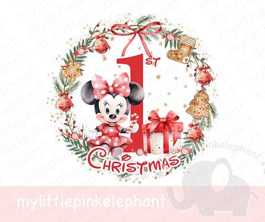 Classic Minnie Mouse 1st Christmas Wreath PNG, Baby's 1st Christmas T ...