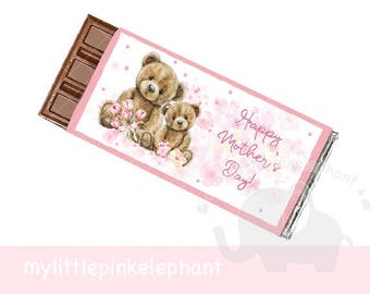 Embalagem para barra de chocolate com ursinho de pelúcia para o Dia das Mães (1,55 oz), design para o Dia das Mães com ursinho de pelúcia, download instantâneo.