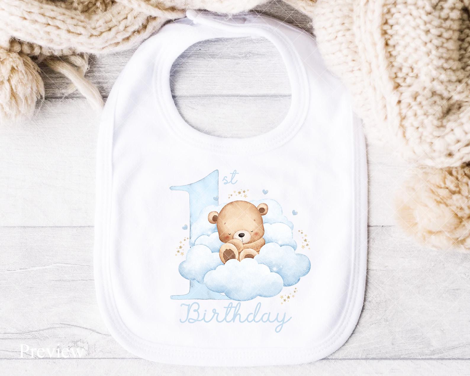 Teddy Bear Blue Balloon 1st Birthday PNG, Beary 1st Birthday ...