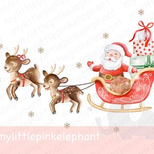 Slitta di Babbo Natale con renne PNG di Natale, Clip Art di Natale, Design del sacco di Babbo Natale, Biglietto di Natale, Sublimazione delle feste, Download digitale istantaneo