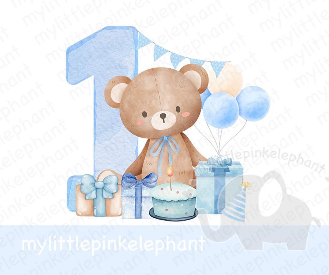 Teddy Bear Blue Balloons 1st Birthday PNG, First Birthday Sublimation ...