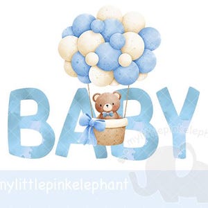 Ours bleu bébé ballon PNG, conception de sublimation de ballon d'ours, conception bleue de douche, ballon bleu, png d'aquarelle de mouche d'ours, téléchargement immédiat