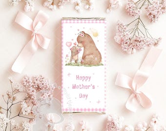 Embalagem de barra de chocolate para o dia das mães com ursinho de pelúcia para impressão, design de dia das mães com ursinho de pelúcia, embalagem de barra de chocolate de 1,55 oz (100 g), download instantâneo