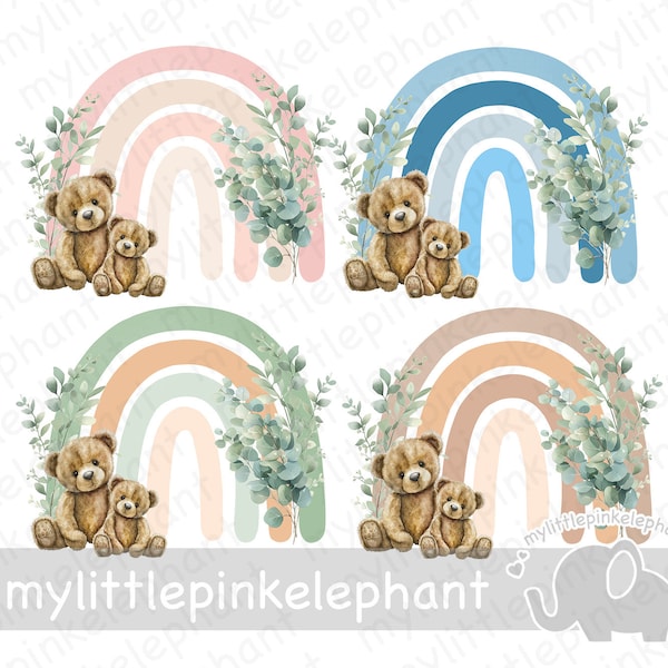 Set of 4 - Mothers Day - Rainbow Bears - PNG File - Sublimation - UV/DTF - Digital Download - Instant Digital Download