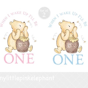 Pink & Blue ONE Winnie Sublimation PNG, Baby 1st Birthday, First Birthday Pyjamas, When I wake Up I'll Be One, Instant Digital Download