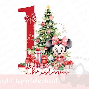 Klassische Minnie Maus 1. Weihnachten PNG, Babys 1. Weihnachten T-Shirt Sublimation, mein erstes Weihnachten, Feiertage, Sofort Digital, UV / DTF