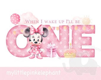 Klassieke Minnie Mouse 1e verjaardag png, baby's 1e verjaardag T-shirt sublimatie, mijn eerste verjaardag, verjaardagstaart, instant digitaal, UV/DTF