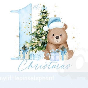 My First Christmas PNG, Christmas Baby PNG, 1st Christmas, Teddy Bear Christmas, Christmas Bag, Instant Digital Download, Blue Christmas