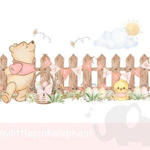 Winnie the Pooh Pascua y flores silvestres Pascua, jardín de primavera, Pascua PNG, acuarela PNG, descarga instantánea, fabricación de tarjetas, sublimación png