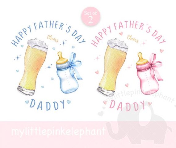 Cheers Fathers Day Clipart 1st Father's Day Pink Baby Bottle and Beer Sublimation Print Image PNG Daddy and Daughter Cute Design