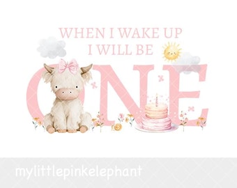 Cute Highland Cow 1st Birthday PNG, Happy Birthday Sublimation Design, 1st Birthday, First Birthday  Highland Cow Design, Instant Download