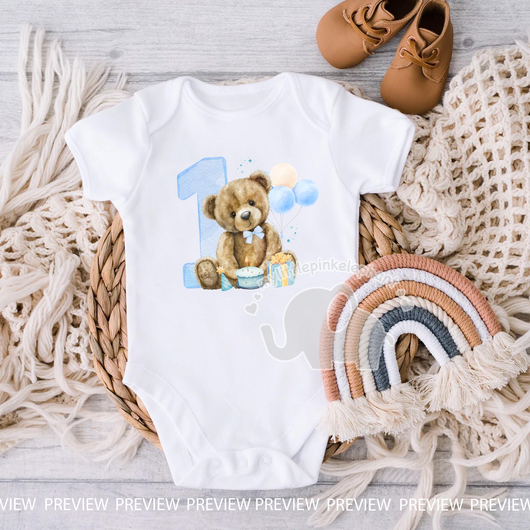 Teddy Bear Blue Balloons 1st Birthday PNG, First Birthday Sublimation ...