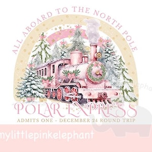 Polar Express PinkClipart, Traditional Christmas Train, Believe Bell, T-shirt Design PNG, ticket, card design, Sublimation image