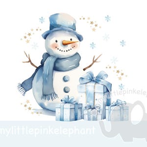 Aquarela Azul Boneco de Neve PNG, Boneco de Neve Bonito, Design de Sublimação de Natal Azul, Caneca de Natal, Design de Saco de Papai Noel, Download Digital Instantâneo