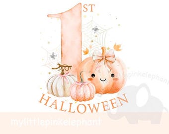 My 1st Halloween Cute Orange Pumpkin PNG, Halloween Baby Vest Design, First Halloween Baby T-Shirt, Halloween Treat Bag, Instant Download