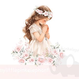 DELICATO rosa tenue rosa Prima Comunione Bambina Comunione PNG, Bambina che prega Prima Comunione, Scheda della Santa Comunione, Download immediato