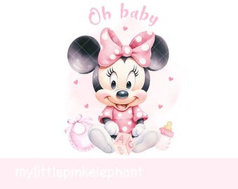 Klassische Minnie Maus Oh Baby Pink Mädchen PNG, Mickey Mouse Baby Shower Sublimation, Minnie Maus Png, sofortiger digitaler Download